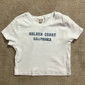 Messy Bun Golden Coast California Graphic Tee Crop Top White‎ Size M